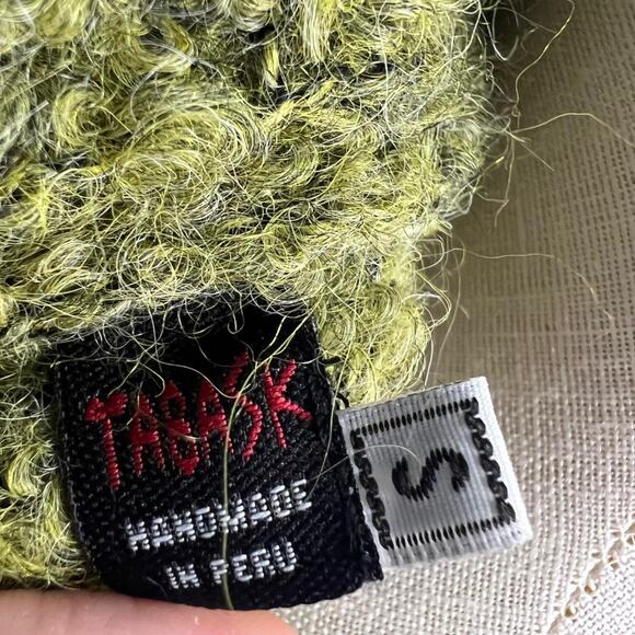 Tabask Alpaca Wool Green Fuzzy Handmade in PERU One Button Cardigan Sweater - Picture 4 of 6